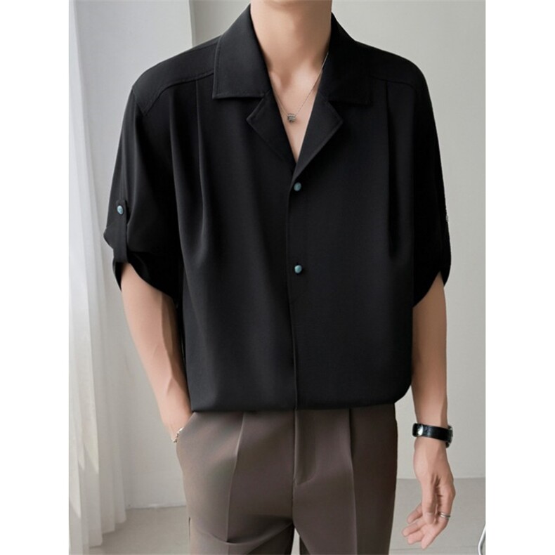 古巴领衬衫男短袖夏季上衣服韩版潮流穿搭垂感半袖衬衣CA6745,男装T恤,星座1116A-2（原606A-1）