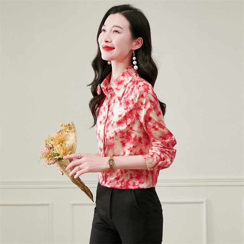 杭州重磅真丝衬衫女2026新款时尚洋气印花衬衣高端真丝衬衫上衣,女装衬衫,阿舍尔精品