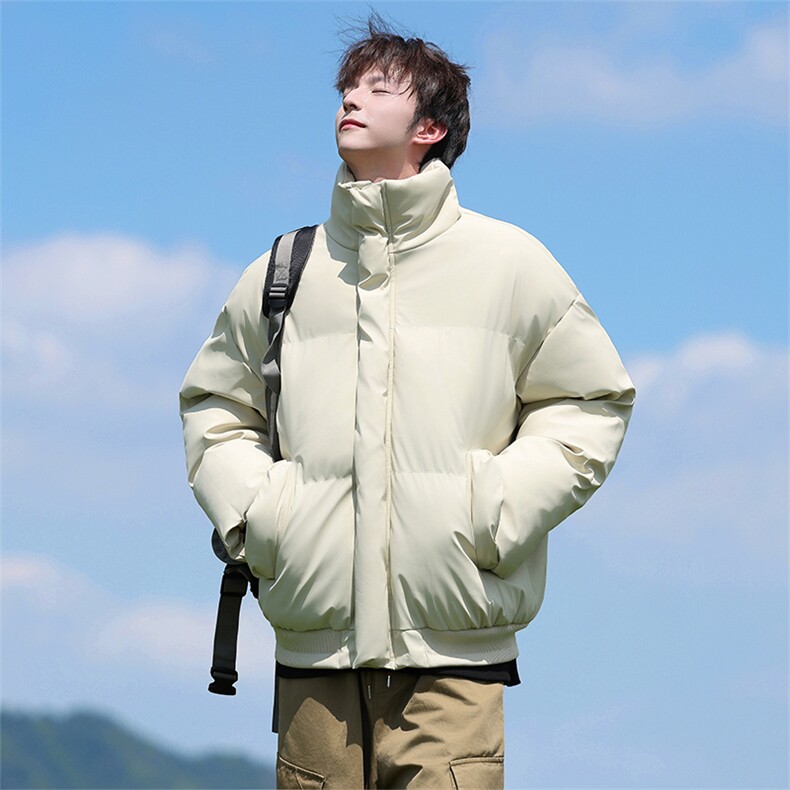 现货5W件冬季三防重磅硬挺boxy短款羽绒立领PU皮棉衣外套加厚棉服,男装棉衣,电商A486