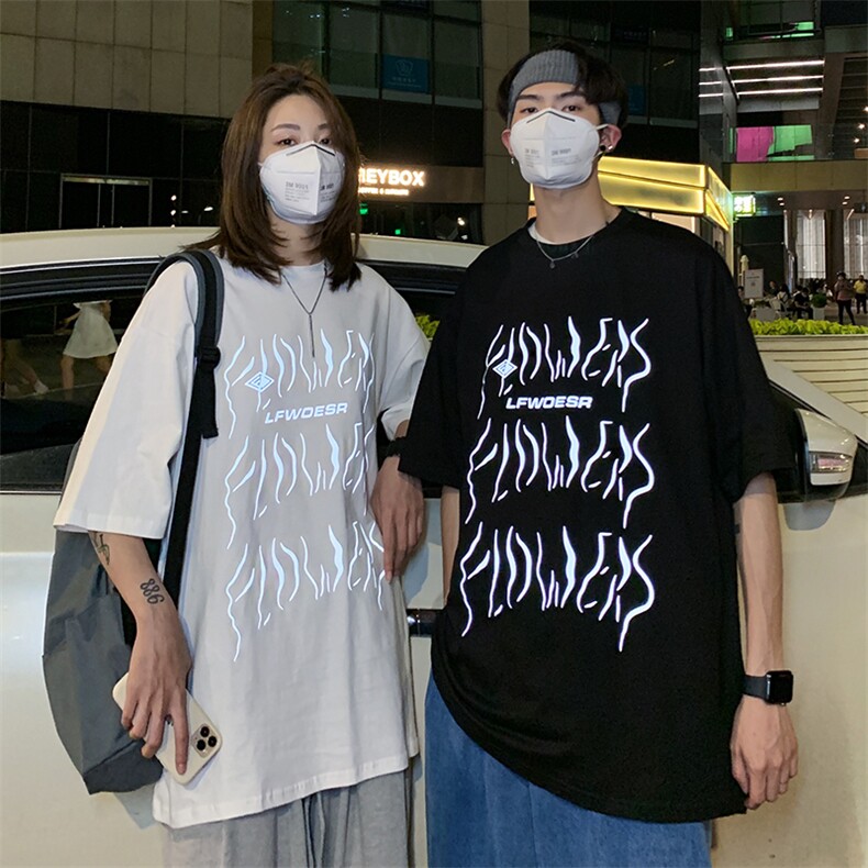 情侣装夏装新款夜光字母印花短袖T恤女ins原宿宽松潮D90女类,女装T恤,电商A335-1（原A458）