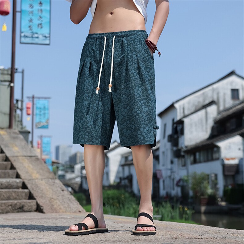新中式提花盘扣宽松休闲五分裤803-P55,男装牛仔裤,星座816A（原B366）