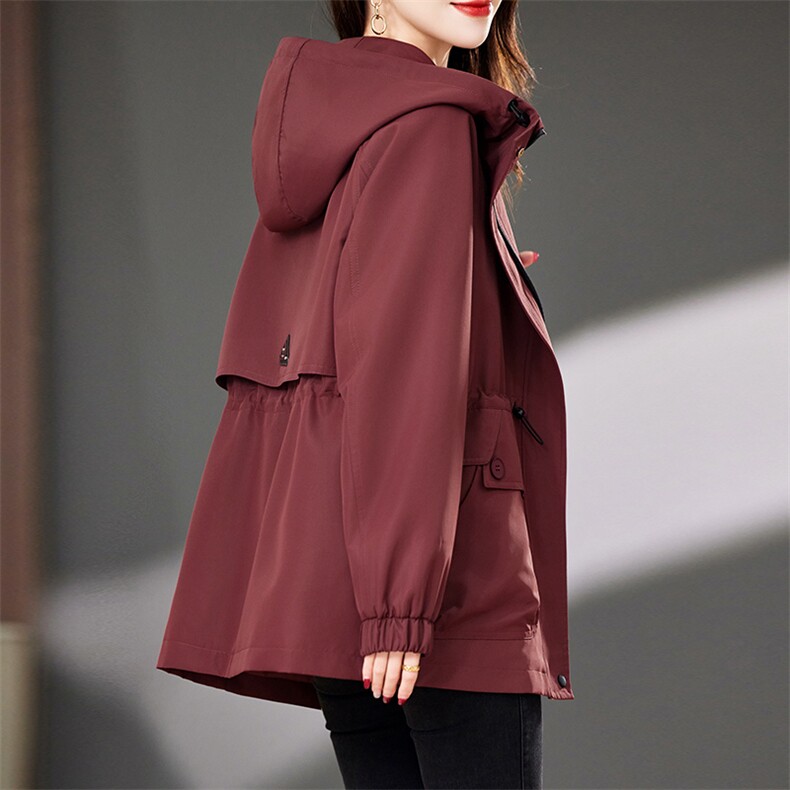 杭州正品气质风衣外套女2025春秋新款妈妈时尚洋气安哥拉红夹克衫，女装风衣，浙宝2-166