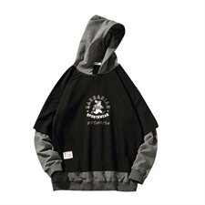 2021春季新款日系大码墙纸风男印花假两件套连帽卫衣W619-P55，男装卫衣，电商A001