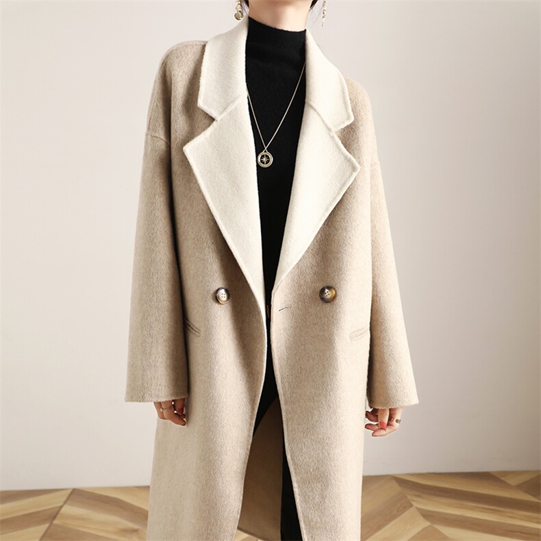 2025年秋季双色西服领时尚百搭通勤双面呢子羊毛大衣，女装双面呢大衣，琳尚羊绒