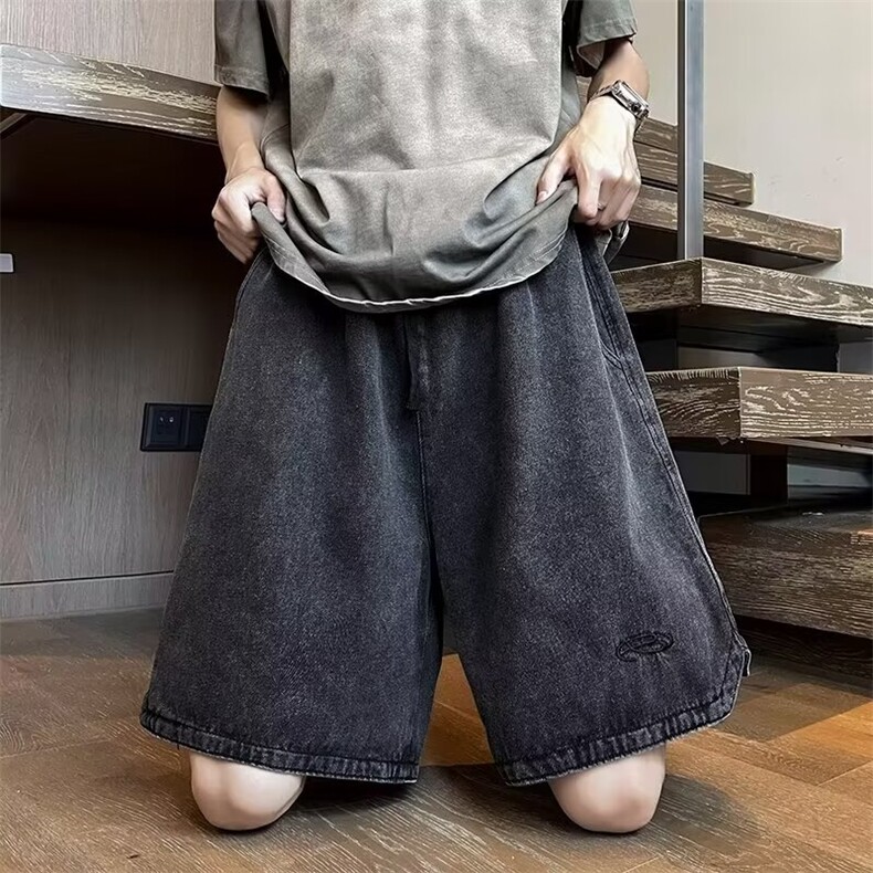 水洗做旧牛仔短裤男夏季街头宽松休闲开叉阔腿五分裤NJ613,男装牛仔裤,星座1116A-1（原606A）