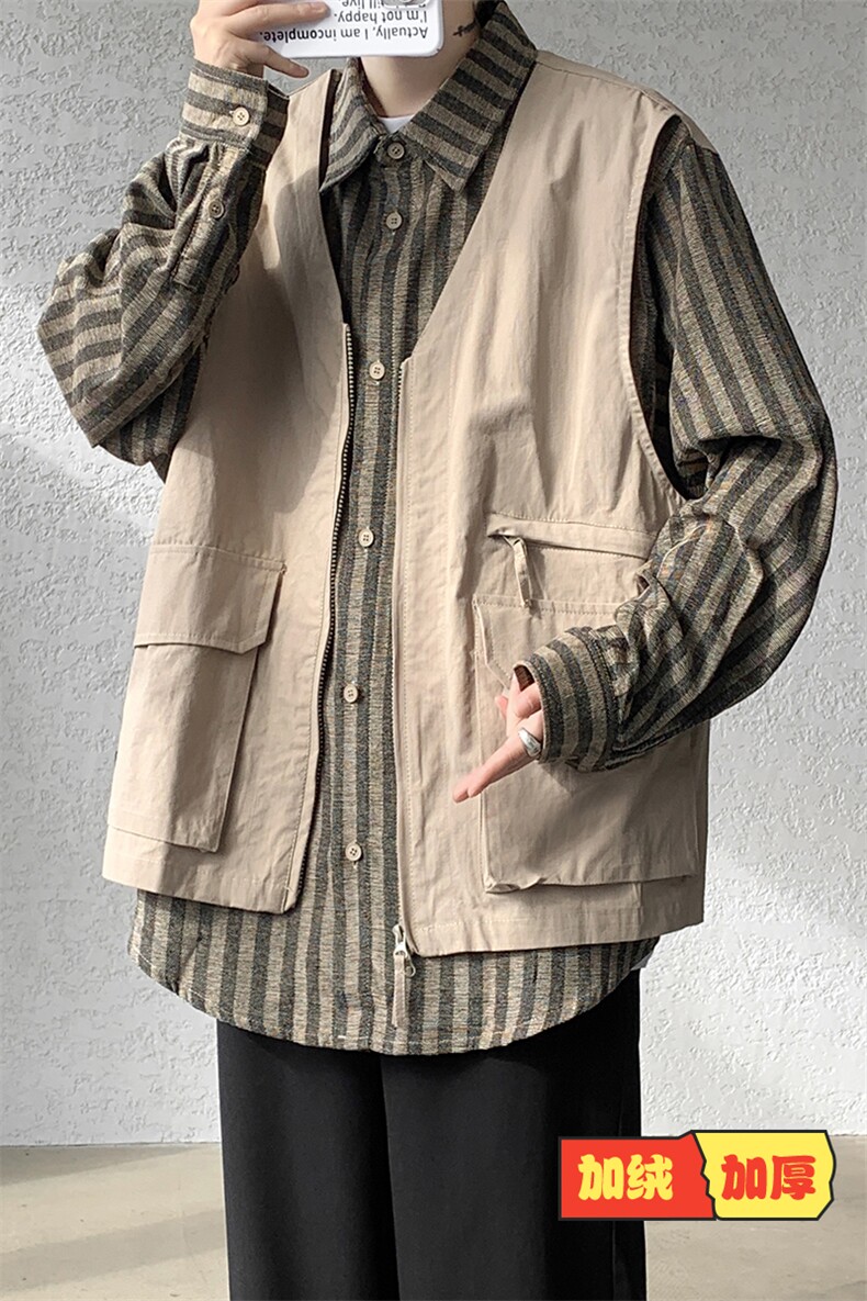 8XL-M特大码衬衫男假两件拼接衬衫新中式坎肩马甲外穿CS508TP68,男装衬衫,电商D206-1