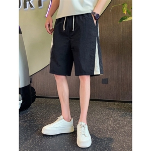 夏季新款条纹速干短裤青年潮流宽松沙滩裤潮牌薄款拼接运动五分裤图片