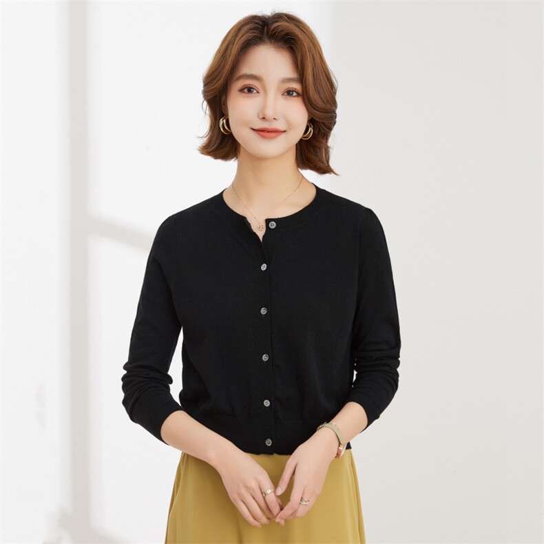 休闲/淑女秋冬新款简约百搭短板长袖圆领开衫羊毛衫,女装羊毛衫,润匹羊绒