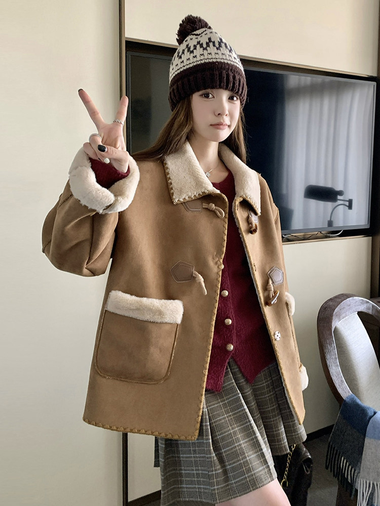 皮毛一体羊羔毛外套女2024现货新款P180K268,女装皮衣,慧峰