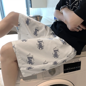 夏季字母满印运动短裤男ins炸街休闲五分裤子港风沙滩裤DK802-P22,胖女生穿卫衣搭配什么裤子图片