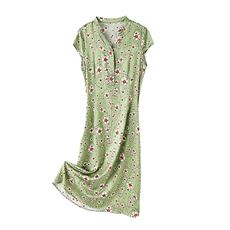 文艺复古碎花改良旗袍连衣裙女大码纯棉修身显瘦棉麻中长裙夏季，女装连衣裙，阿舍尔精品