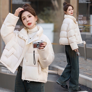 色羽绒服宽松短款外套2024冬装立领抽绳简约显白面包服女图片