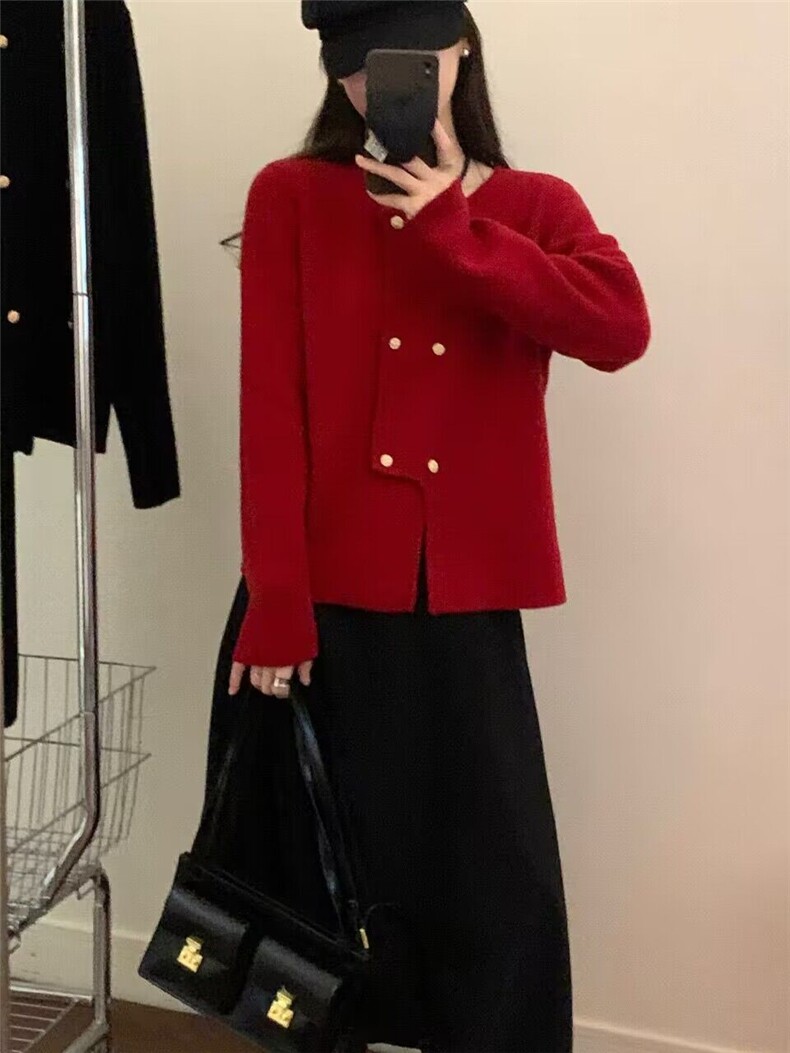秋季新款显瘦纽扣开衫女针织衫优雅百搭长袖毛衣外套,女装羊毛衫,隆格羊绒