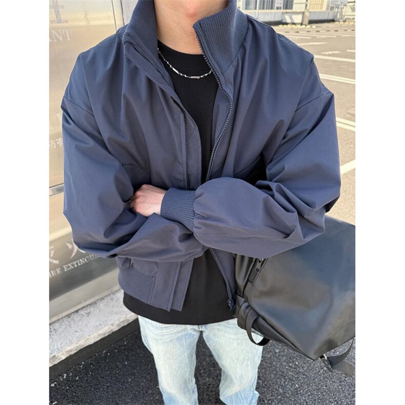 现货26春装美拉德立领飞行夹克纯色复古廓形高街棒球服外套,男装夹克,电商A486