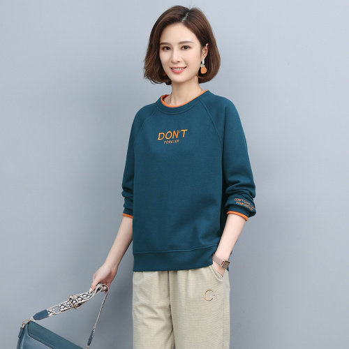 圆领卫衣女2023春秋新款中年妈妈大码宽松洋气小个子套头长袖上衣,女装卫衣/绒衫,独衣靓