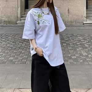 万针全刺绣工艺抖音得物高品质260克重磅纯棉双纱美式高街短袖T恤图片