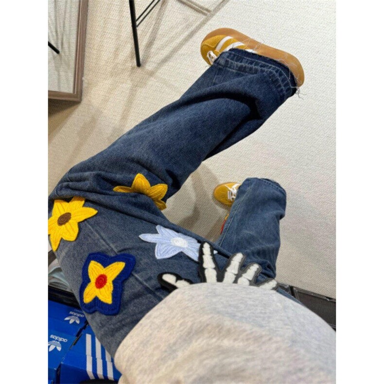 【有货】S809CC-特P52重工艺花瓣刺绣水洗牛仔裤男女设计感裤子,男装牛仔裤,星座1007（原301D）