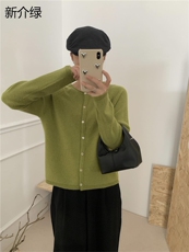 时尚百搭女士秋冬圆领金豆纱针织开衫纯色长袖羊毛衫，女装羊毛衫，牧思羊