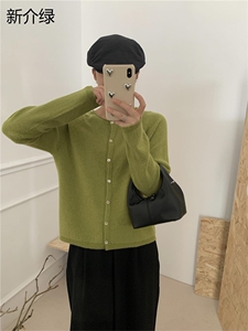 时尚百搭女士秋冬圆领金豆纱针织开衫纯色长袖羊毛衫图片