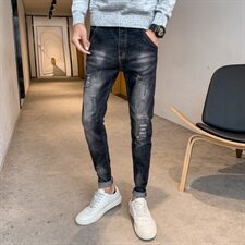 20秋冬季中弹力社会人精神小伙小脚韩版修身弹性牛仔裤男N/，男装牛仔裤，电商D202