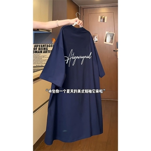 字母印花短袖t恤男春夏季美式高街情侣穿搭重磅纯棉五分袖上衣服图片