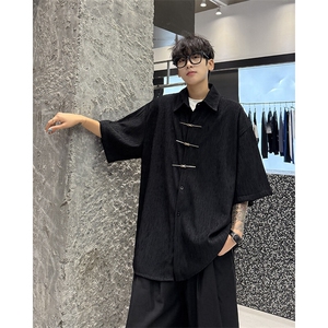 手缝飞机扣新中式冰丝短袖衬衫大码高级感唐装衬衣外套DC5009/P50图片