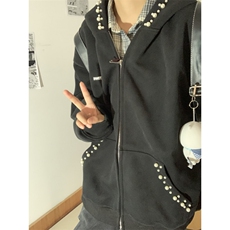 WE1755-P55珍珠刺绣连帽开衫卫衣男女，男装卫衣，电商B323A
