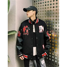 复古黑红拼接刺绣棒球服外套男女春秋休闲宽松夹克上衣JWT19，男装夹克，星座1116A（原606A-3）