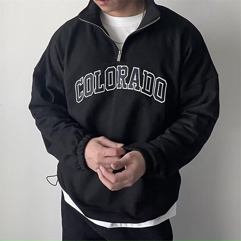 潮流半高领卫衣字母风外套青少年秋冬季韩版潮牌运动长袖打底衫图片