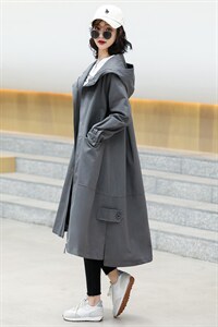 风衣女装中长款2021春装新款韩版连帽纯色外套图片