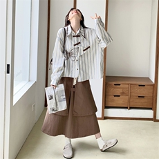 大货已出刺绣条纹衬衫+不规则半身裙套装5765-P185K268，女装套装/套裙，2C332