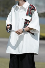 8XL-M民族风拼接短袖衬衫男夏季痞帅半袖衬衣薄款外套DC28009P45，男装衬衫，电商B312