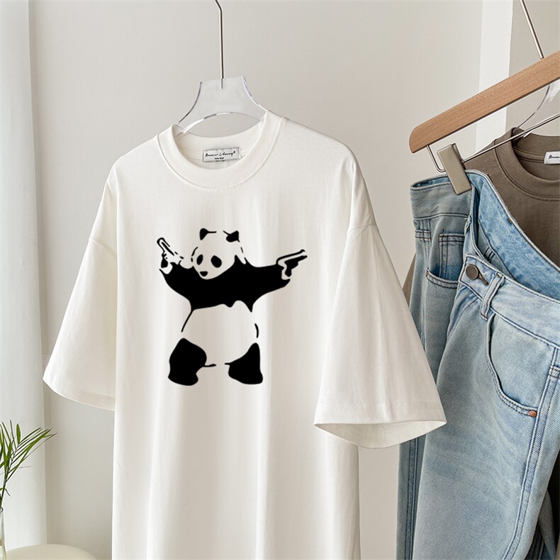 M363-P2524新款潮大熊猫卡通纯棉印花短袖男女款情侣学生上衣，男装T恤，星座617A-2