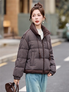 【现货现货】2025冬季新款格子羽绒服短款加厚保暖90白鸭绒面包服图片