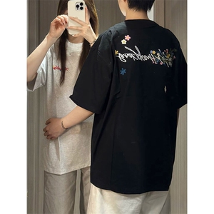 万针全刺绣工艺抖音得物高品质260克重磅纯棉双纱美式高街短袖T恤图片