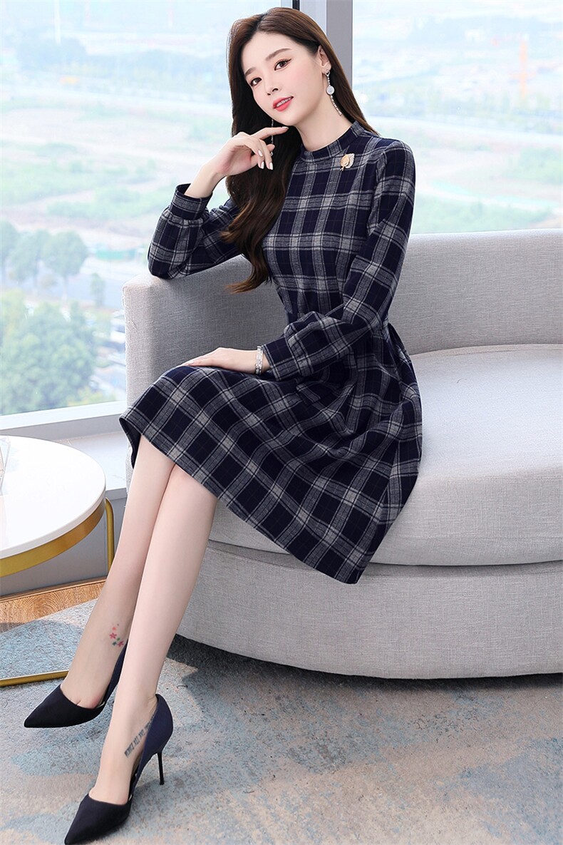 2021冬季拉毛针织呢连衣裙,女装连衣裙,金典明美