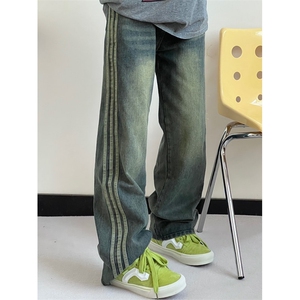 【有货】三条杠牛仔裤美式oversize裤子高街直筒阔腿K901LL-特45图片