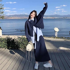 小众设计感黑色休闲套装女春季短款网红卫衣无袖衬衫半身裙三件套，女装套装/套裙，2C133