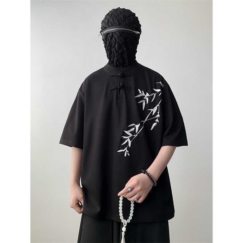 F262-P38夏季小众设计感复古风半袖新中式盘扣短袖T恤男现货,男装T恤,星座512-6