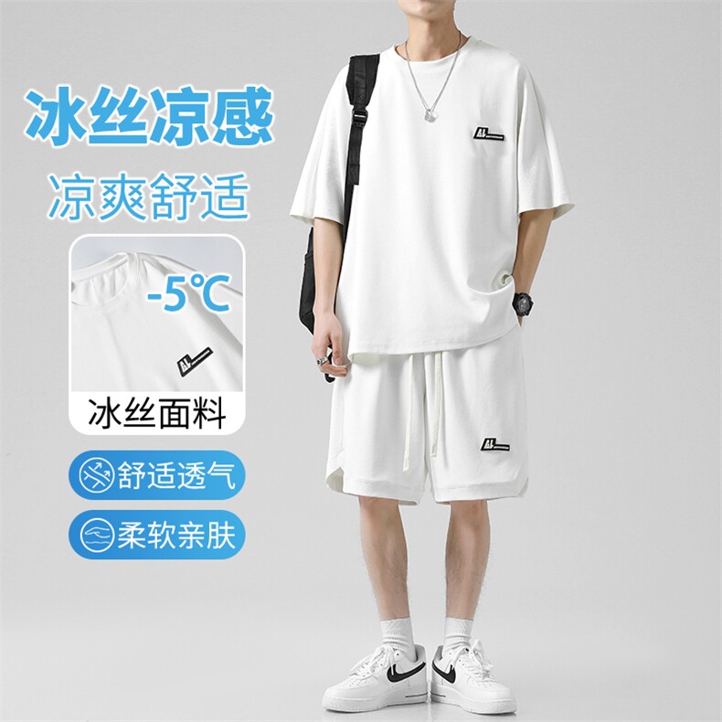 跑步夏季运动套装冰丝速干短袖夏装薄款透气宽松休闲TZ11-特批70，男装休闲套装，星座718