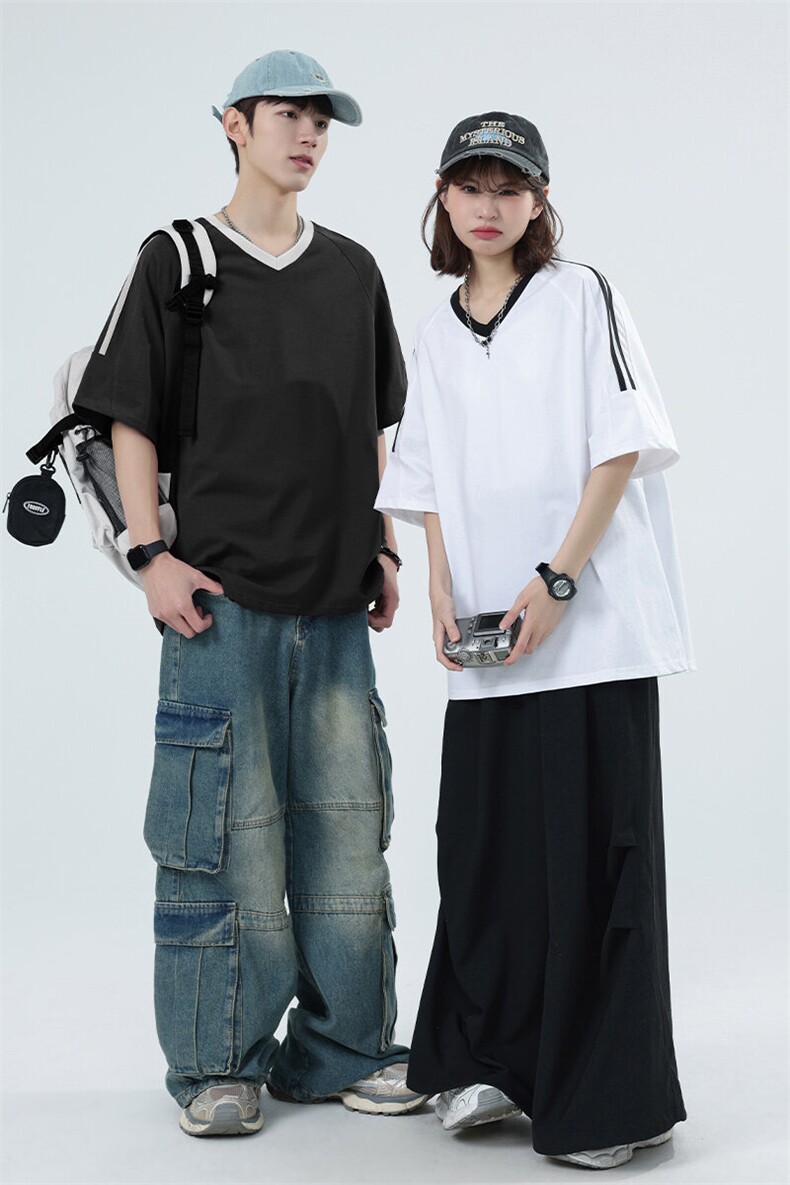 T8925-P40M-6XL大码撞色插肩袖美式重磅男女同款短袖T恤控79,男装T恤,星座109