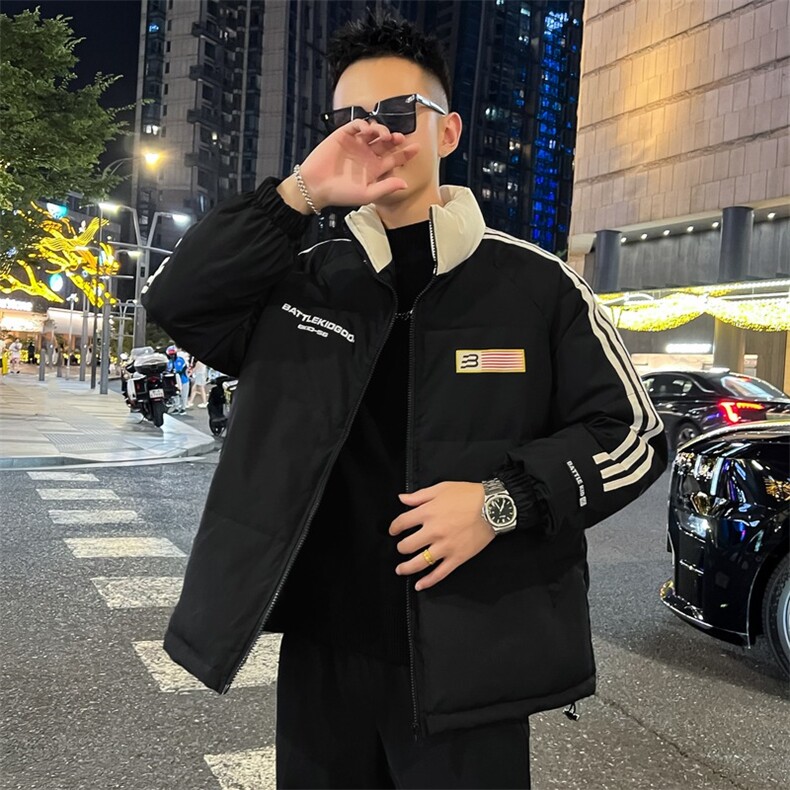 百搭拉链棉服男款冬季三条杠撞色立领棉衣潮宽松型青少年时尚保暖,男装棉衣,星座218-1（原230）