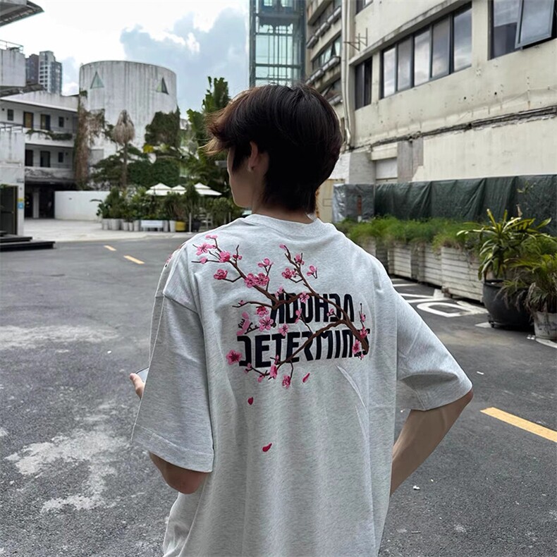 万针全刺绣工艺抖音得物高品质260克重磅纯棉双纱美式高街短袖T恤,男装T恤,电商A486