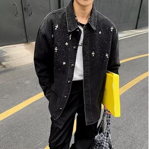 秋装设计感轻奢小香风粗纺DIY胸针夹克外套男版炸街痞帅3508/P90图片