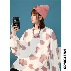 现货2025春装奶牛斑点男女中性情侣卫衣打底上衣D201-DM116-P45，男装T恤，电商D321-1