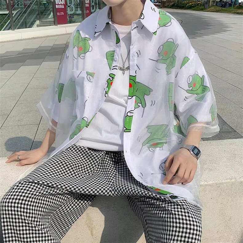 短袖衬衫春款男港风潮流冰丝假两件衬衣C1P40,男装衬衫,星座1116-2