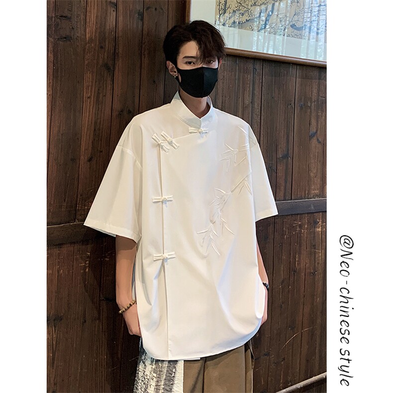 特批P30无差价夏季新中式盘扣冰丝凉感潮流五分短袖衬衫男CD2291,男装衬衫,电商A001-1