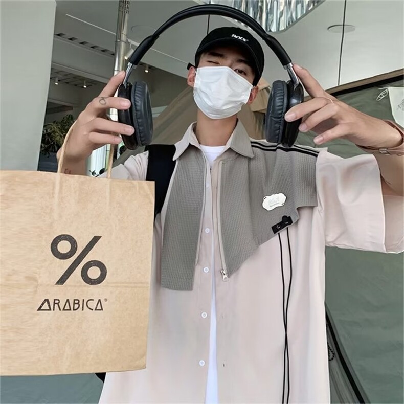 夏季新款衬衫潮流慵懒男拼接短袖衬衫ZG14P40图片