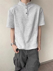 网图-T恤高街痞帅夏季POLO衫正肩拼接男装短袖大码上衣S430-特28图片