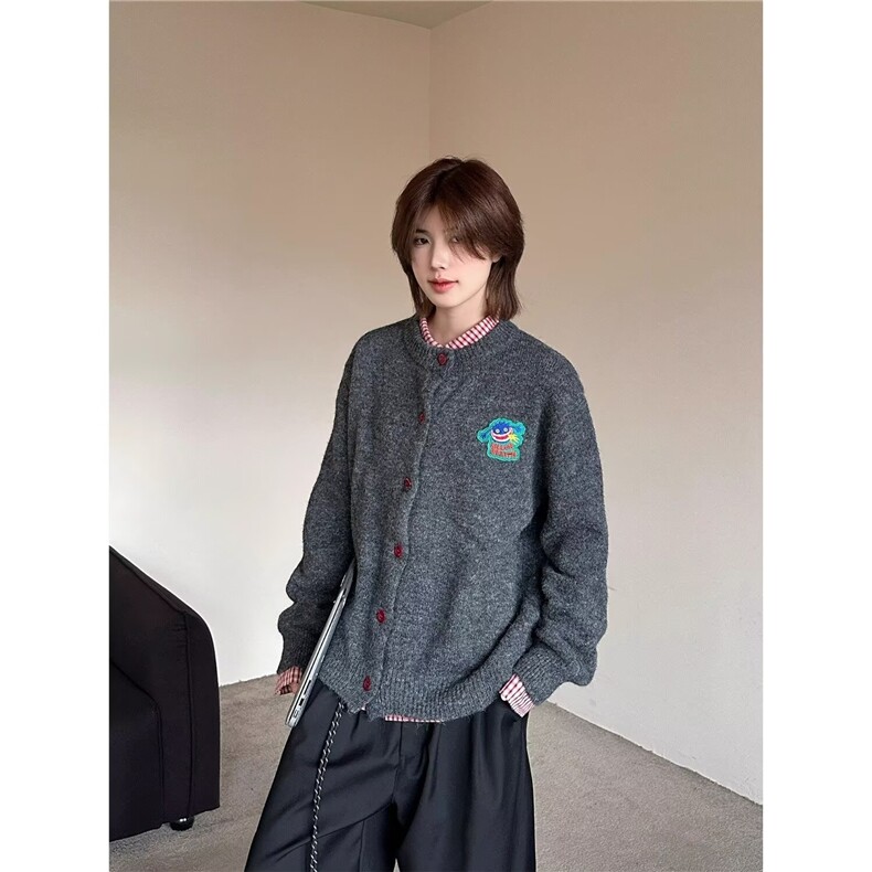 美式潮开衫圆领刺绣宽松休闲慵懒风毛衣外套针织衫男装MY66P52,男装针织衫/毛衣,星座1013-5